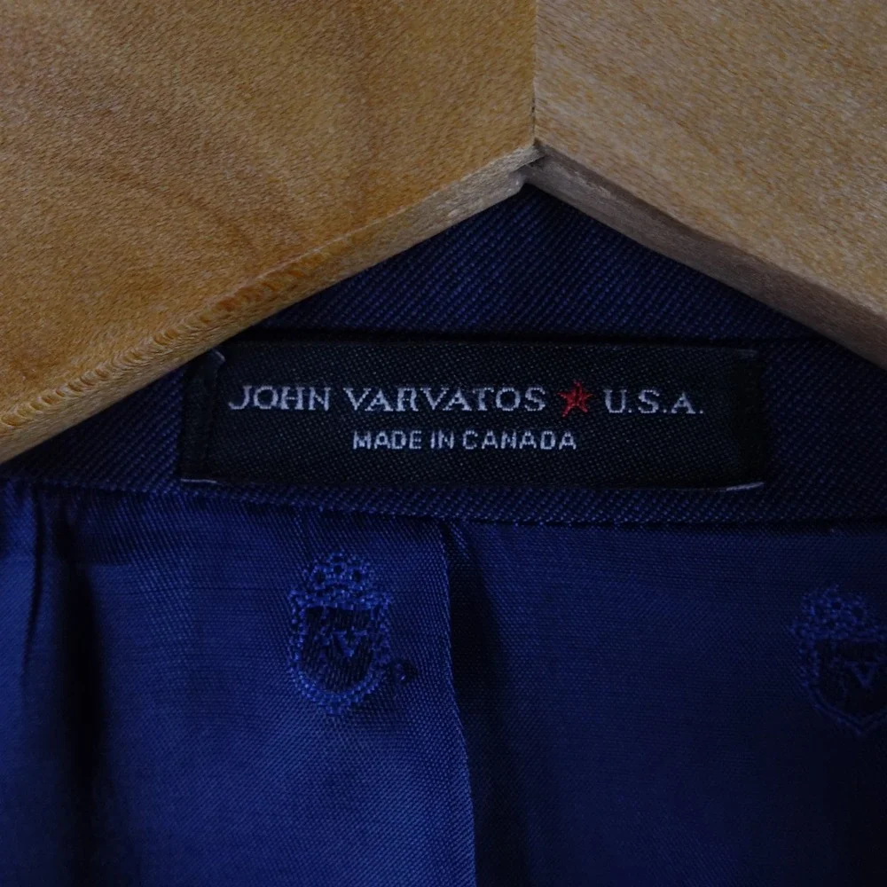 John Varvatos USA Mens 44R 100% Wool 2 Button Suit Navy Blue Made in Canada